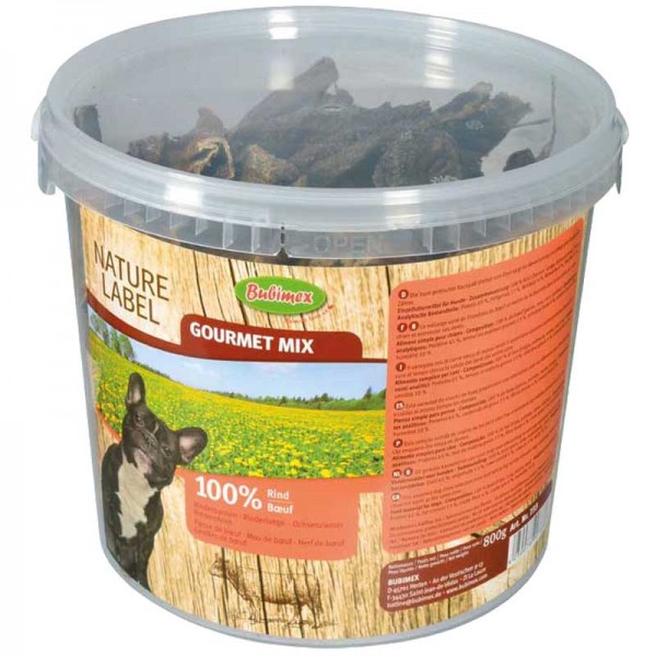 GOURMET MIX bubimex viande séchées pour chien nature label seau de 800g